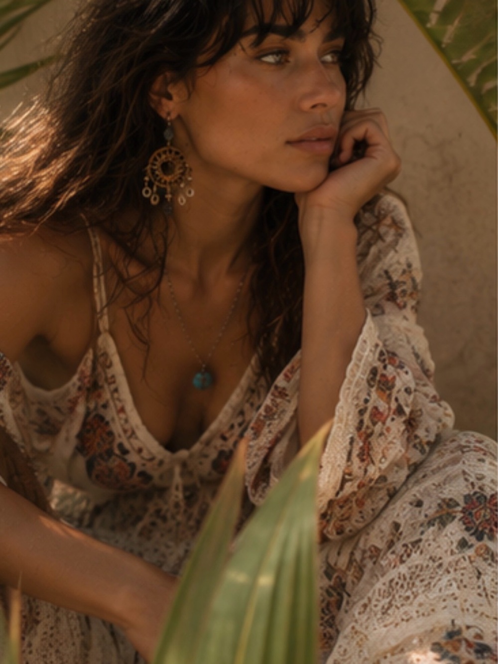 Bohemian Wood & Stone Statement Earrings - Picture 5 of 12